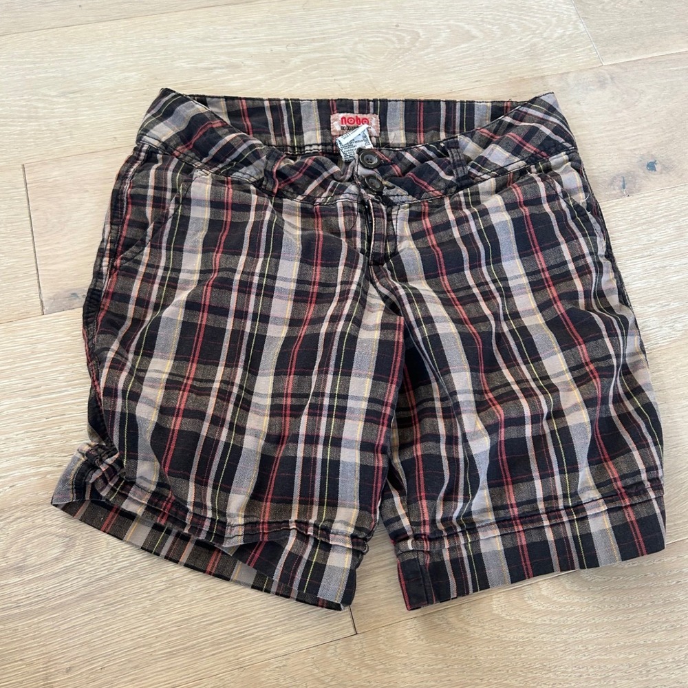 No Boundaries Plaid Shorts Coral Sun Red Black Cotton Y2K Juniors 11 NB38WW110P